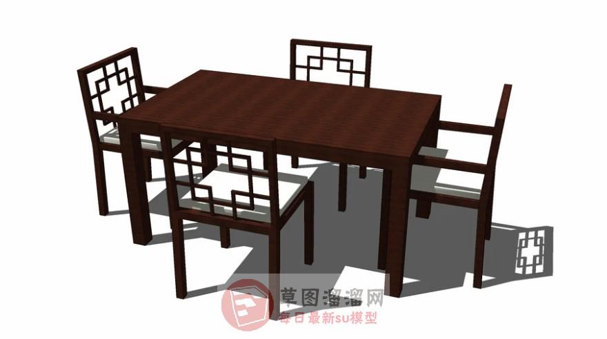 新中式餐桌椅SU模型分享作者是【会琼】