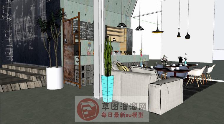 工业风咖啡店su模型库下载 skp模型图片2 免费模型库
