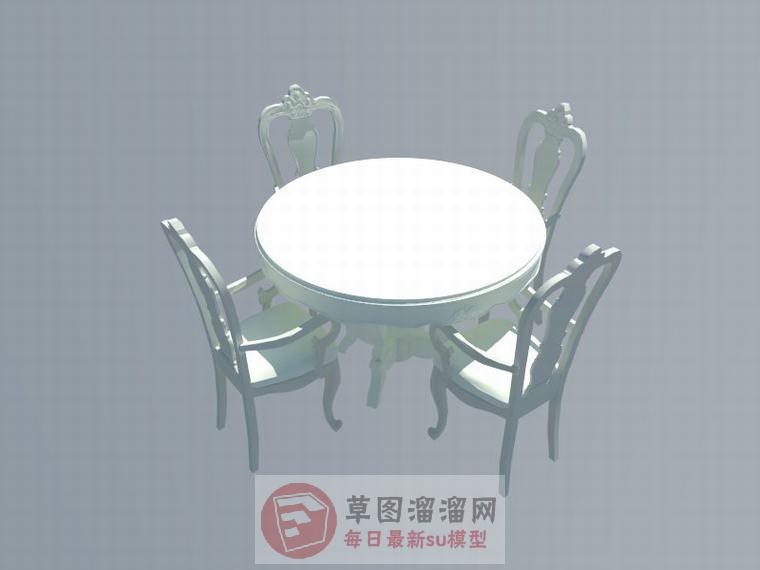 圆形欧式餐桌椅SU模型分享作者是【好设之徒】