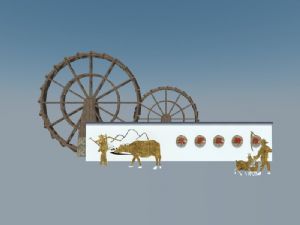 农耕文化景墙水轮车SU模型
