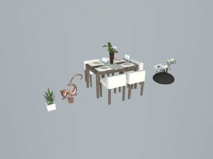 餐桌椅花盆植物SU模型