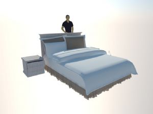 双人床床头柜床上用品SU模型