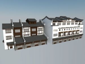 中式民宿古镇建筑模型