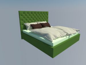 绿色双人床床铺枕头SU模型