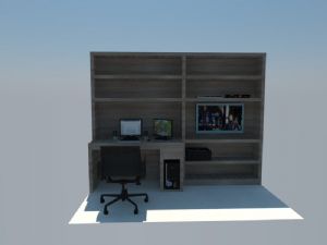 木质电脑桌书架旋转椅SU模型