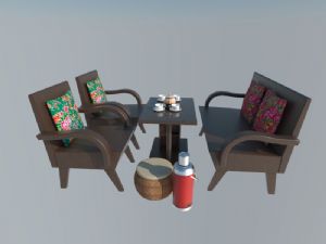 木质沙发扶手座椅茶具SU模型