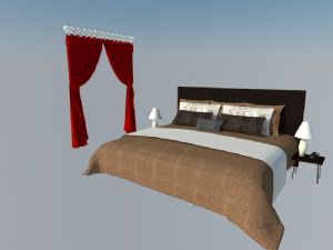 双人床床头柜窗帘SU模型