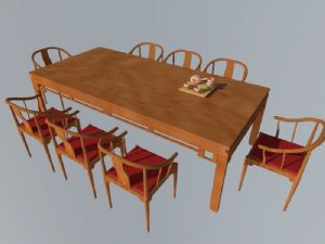 中式八人座餐桌椅SU模型