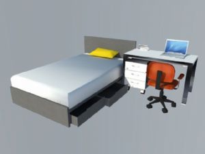 单人床床铺电脑桌SU模型