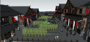 中式广场中心建筑群SU模型