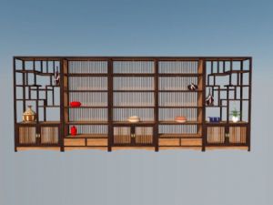 中式长方形大展柜柜架-博古柜SU模型