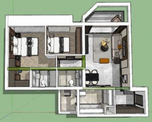 草图大师现代简约型2房2厅室内家装模型