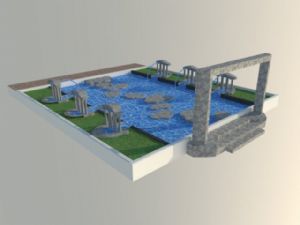 古典石水池景SU模型