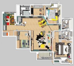欧式家装4房2厅室内设计SU免费模型