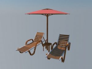 沙滩躺椅遮阳SU模型