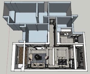 欧式工业风室内家装客厅厨房SU免费模型