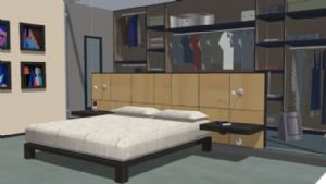 卧室房间：板床-开放式衣柜SU模型