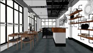 工业风咖啡馆咖啡厅SU草图模型