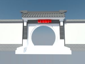 中式院门院墙SU模型