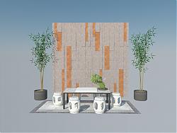 中式庭院石桌SU模型