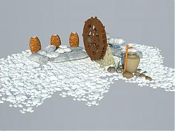 水轮车流水景观鹅卵石SU模型