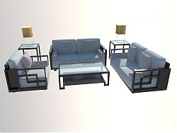 中式沙发玻璃茶几SU模型