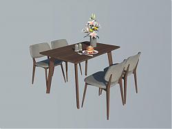 现代木制餐桌椅SU模型