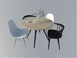 圆形咖啡桌餐桌椅SU模型