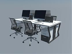 4人办公桌员工桌职工桌椅SU模型