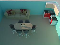 欧式沙发餐桌椅小型SU模型