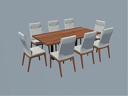 8人座木制餐桌椅SU模型