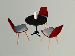 休闲圆桌椅圆形咖啡桌SU模型