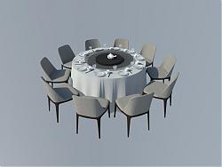 圆形餐桌椅宴会桌圆桌SU模型