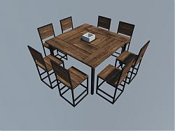 方桌餐桌椅家具SU模型