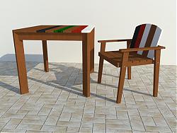 方形木桌椅家具SU模型