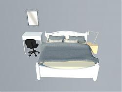 现代床铺床头柜SU模型