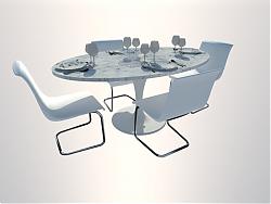 现代餐桌椅椭圆形餐桌椅SU模型