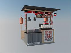 日式烧烤摊贩卖亭SU模型