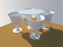 白色圆桌椅休闲桌SU模型