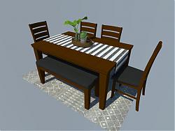 木制餐桌椅花瓶SU模型