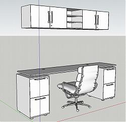 书桌吊柜旋转椅SU模型