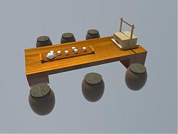 长方形茶桌茶具SU模型