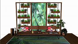 植物架木长椅长凳SU模型