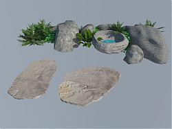 景观山石小水池SU模型