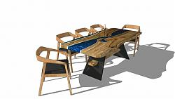 木纹餐桌椅茶桌SU模型