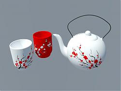 日式茶壶茶杯SU模型