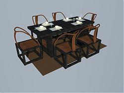 新中式餐桌椅家具SU模型