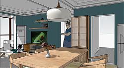 客厅-餐厅空间su免费下载 模型图2