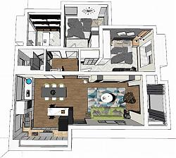 三房两厅家装户型结构su模型草图网