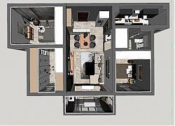 现代家装户型整体三房两厅su模型素材库